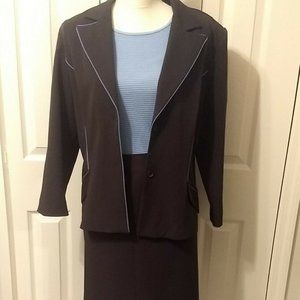 Alyn Paige New York 2 piece women's Gray and Blue trim skirt suit lined Sz 15/16